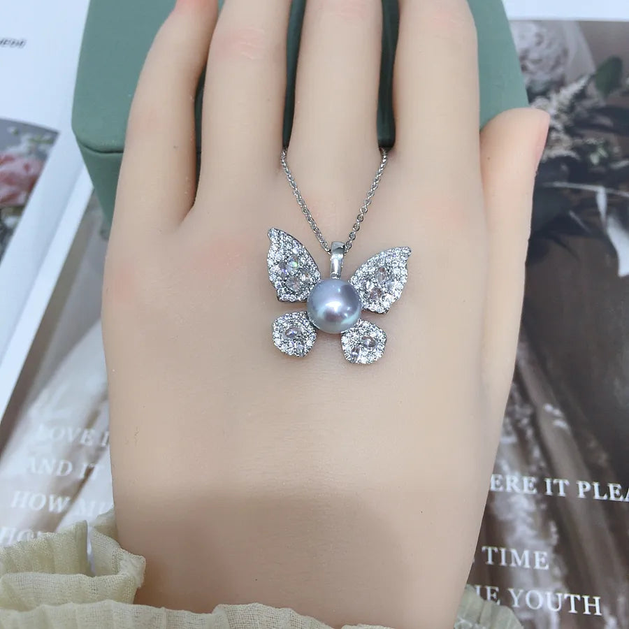 Zhuji Pearl Natural Freshwater Pearl Pendant Micro Zircon Fairy Butterfly Pearl Necklace Gift One Piece Wholesale