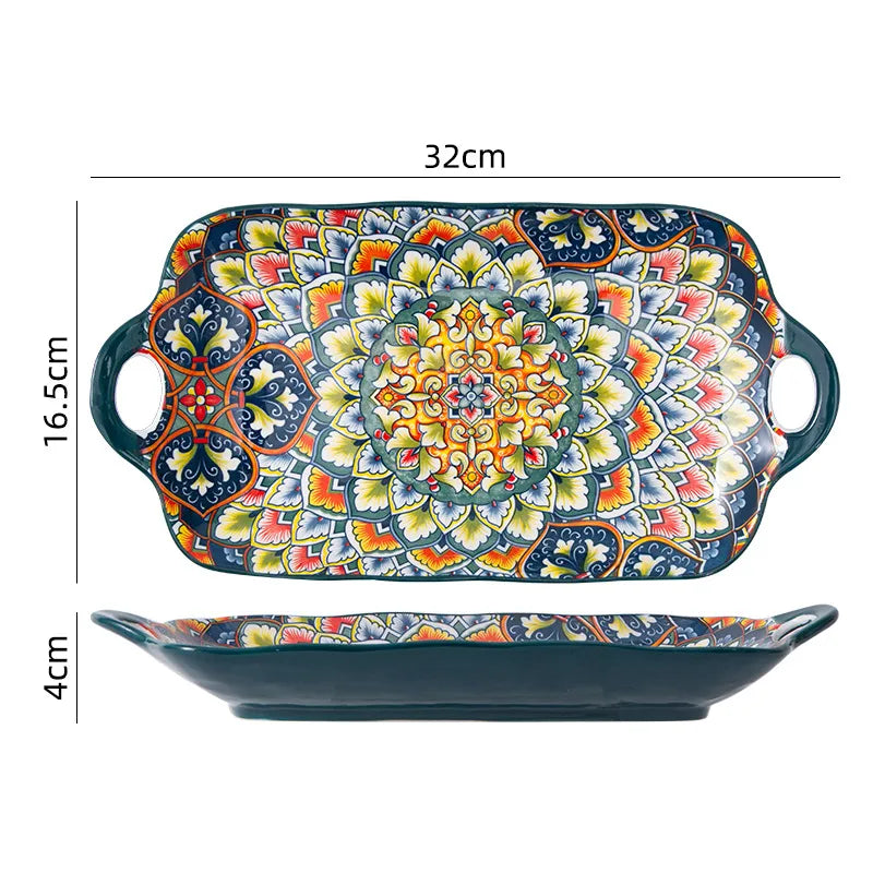 Bohemian Ceramic Tableware Bilitis Dishes Light Luxury Hand-painted Creative Household Rice Bowl Soup Bowl Dish Plate