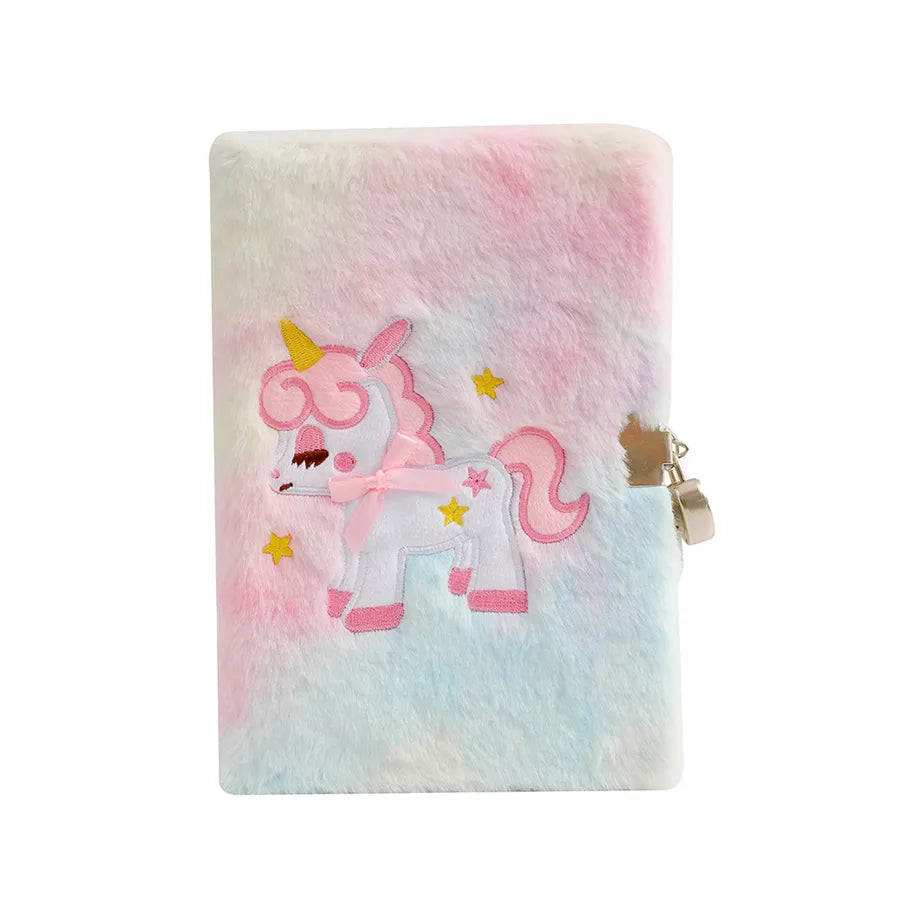 Cute  A5 Cartoon Plush Notebook With Lock For Students Writing Diary Book Lovely Girl Colorful Tied Dye Soft Toy Journal