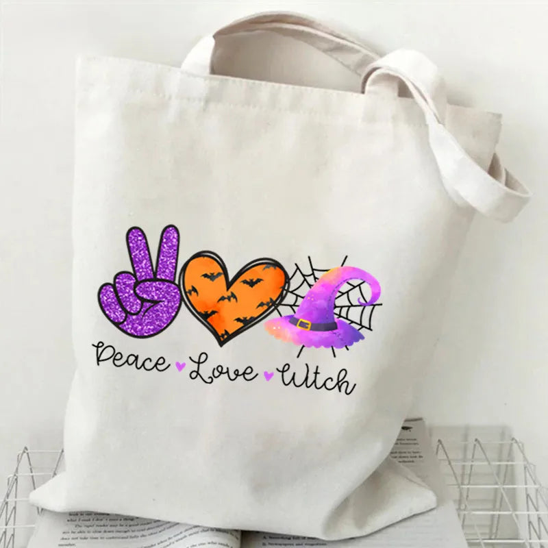 Halloween Cartoon Pumpkin Decorative Canvas Bag Student Handbag Shopping Commuter Bag Large Square Fashion Tote Bag
