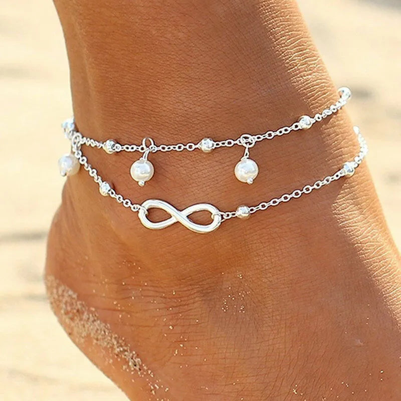 Bohemian Beach Style Distinctive Foot Decoration Simple Metal Turquoise Rice Beads Rhinestone Soft Pottery Multi-Style Foot Chain