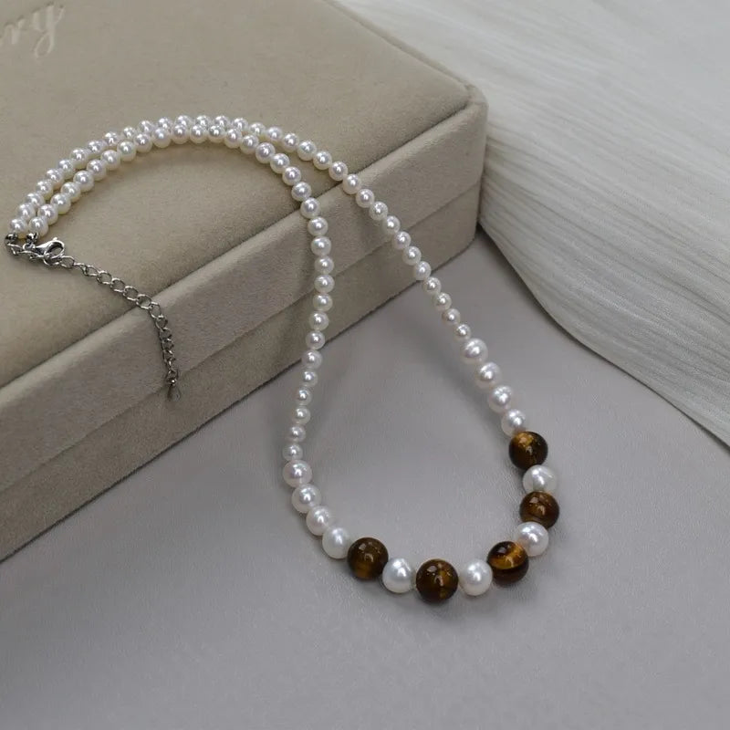 Natural Freshwater Pearl Necklace Collection For Women Elegant Simple Irregular Lockbone Chain Necklace Baroque Style