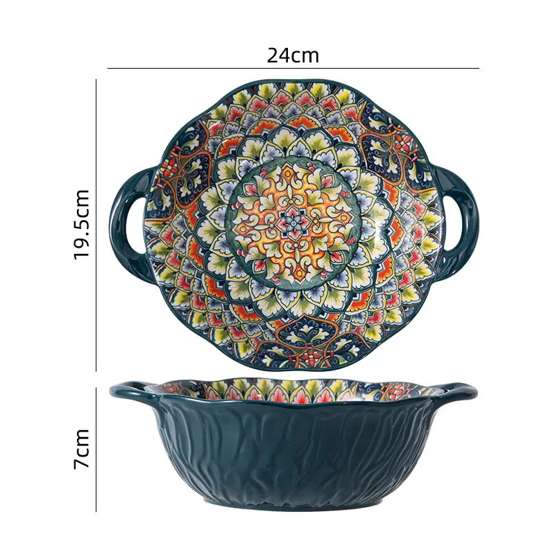 Bohemian Ceramic Tableware Bilitis Dishes Light Luxury Hand-painted Creative Household Rice Bowl Soup Bowl Dish Plate