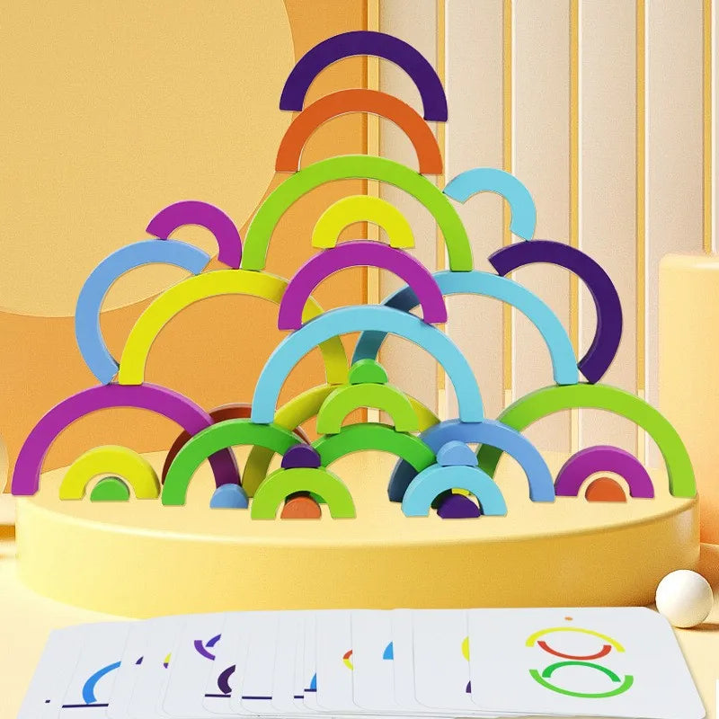 Wooden Rainbow Arch Bridge Semi-Circular Building Blocks Rainbow Display Piece Curved Board Colorful Shape Rainbow Man Stacking Toy