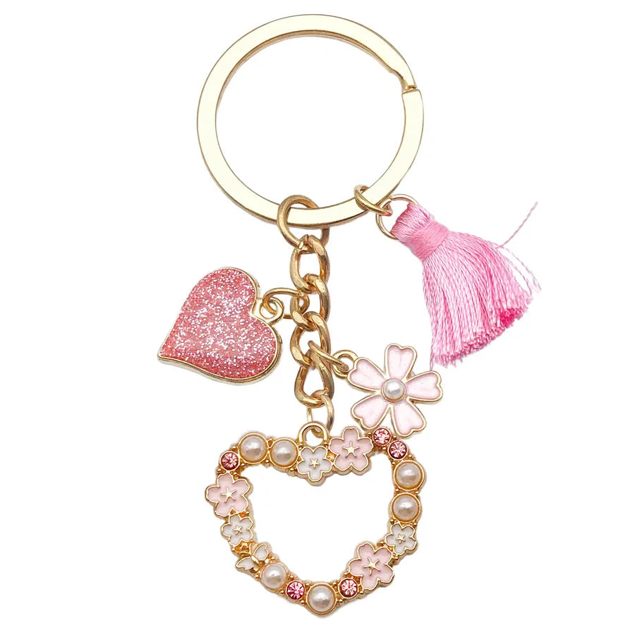 Cute Sweet Heart Shape Butterfly Alloy Enamel Bag Pendant Keychain