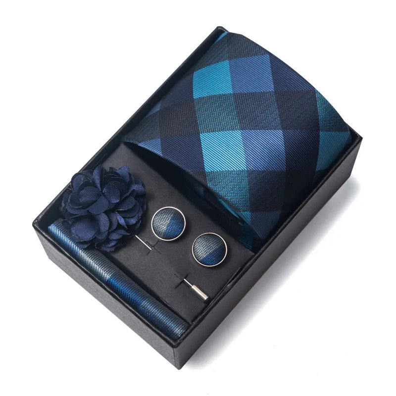 commute geometric stripe cashew nuts polyester yarn men's square scarf cufflinks tie