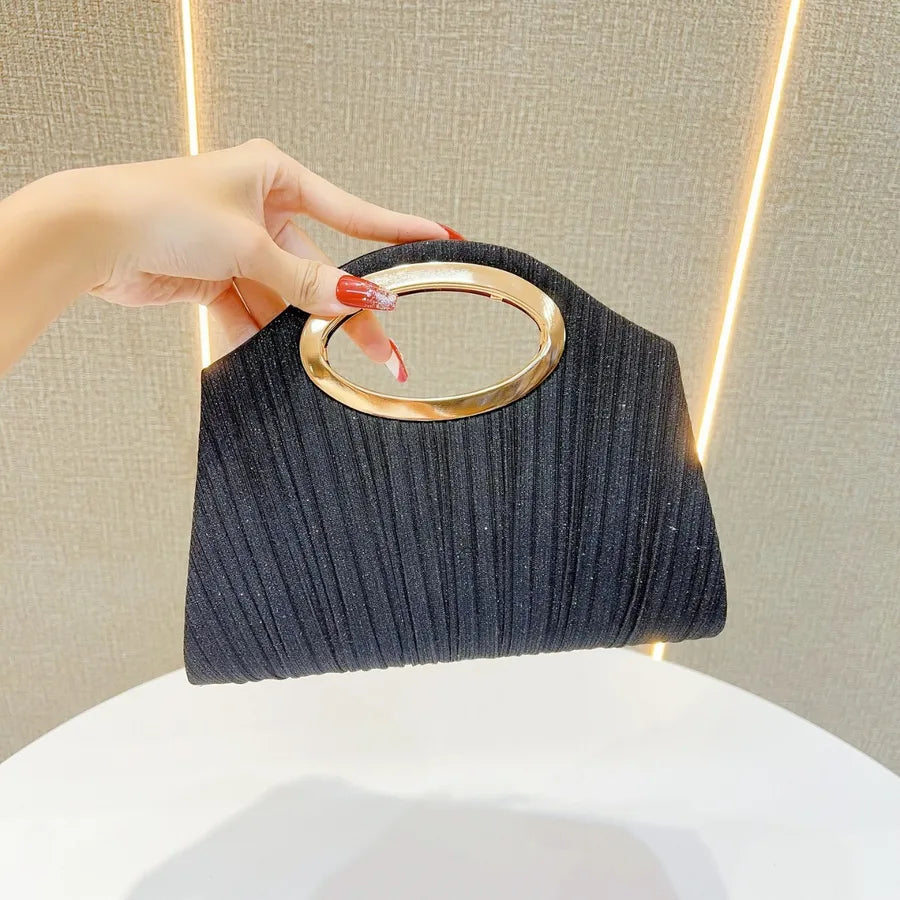 Romantic Wedding Evening Bag New Style Pleated Handbag Shell Shape Polyester Single Shoulder Strap Dinner Crossbody Bag