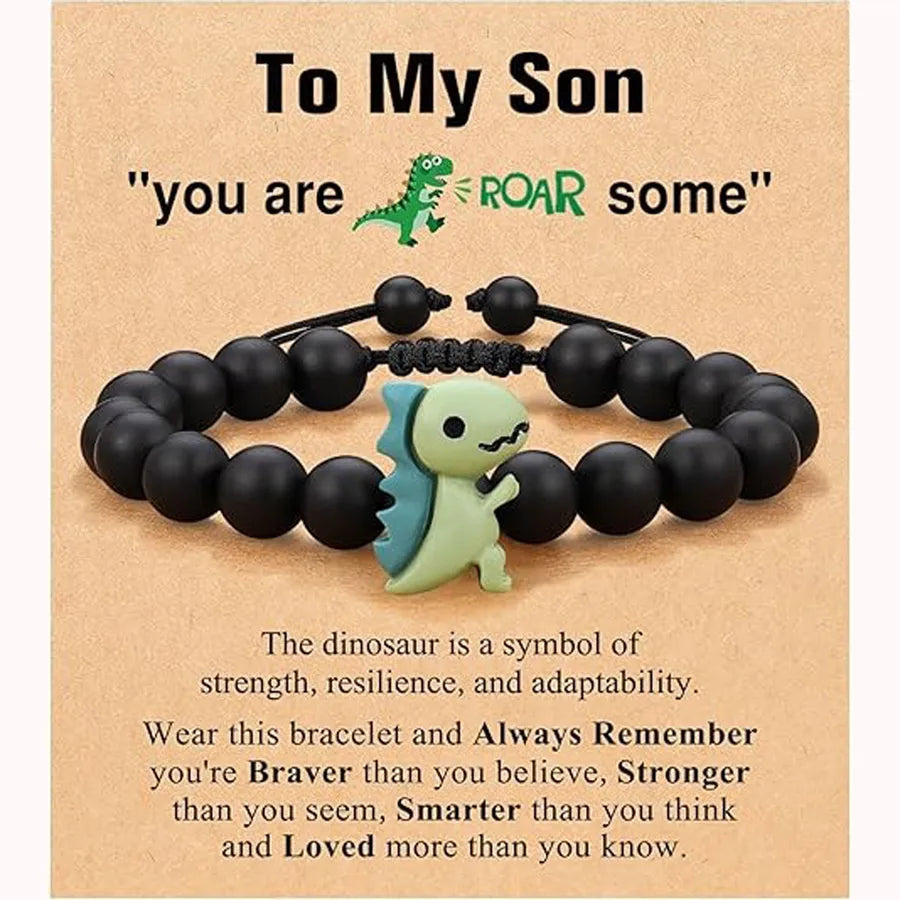 Fashionable Natural Stone Dinosaur Beads Bracelet For Back-To-School Graduation Birthday Gifts For Son Grandson Nephew Brother