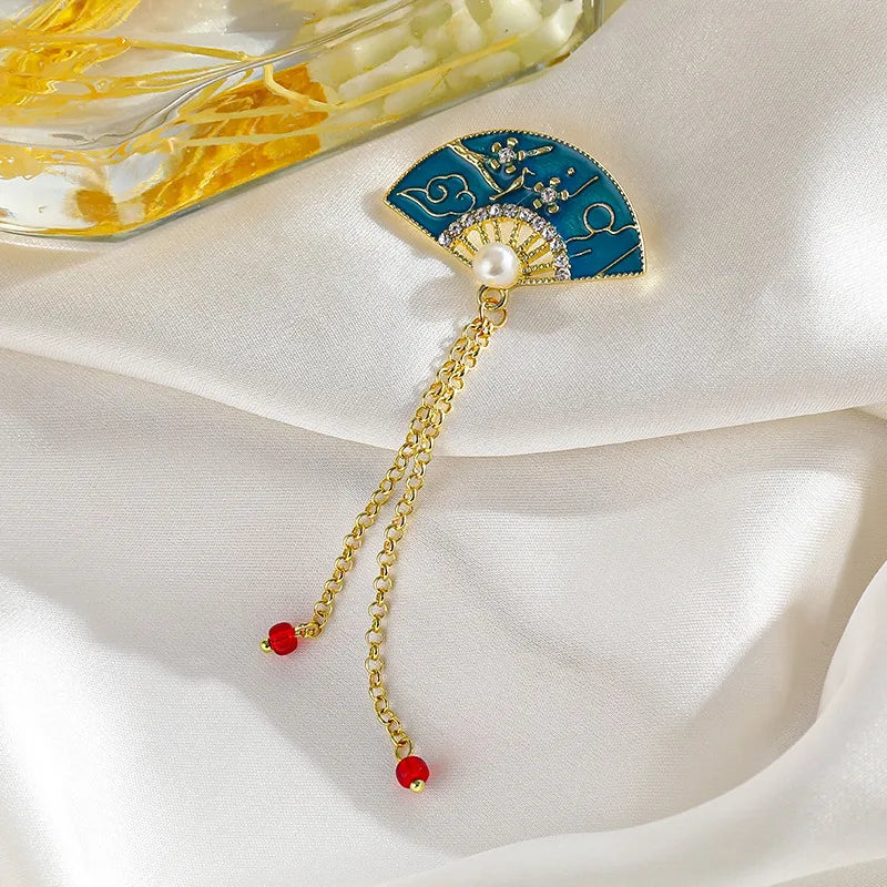 Green Chinese Style Brooch Pin Vintage High-End Tassel Creative Versatile Hanfu Cheongsam Embroidery Zinc Alloy Jewelry Accessory