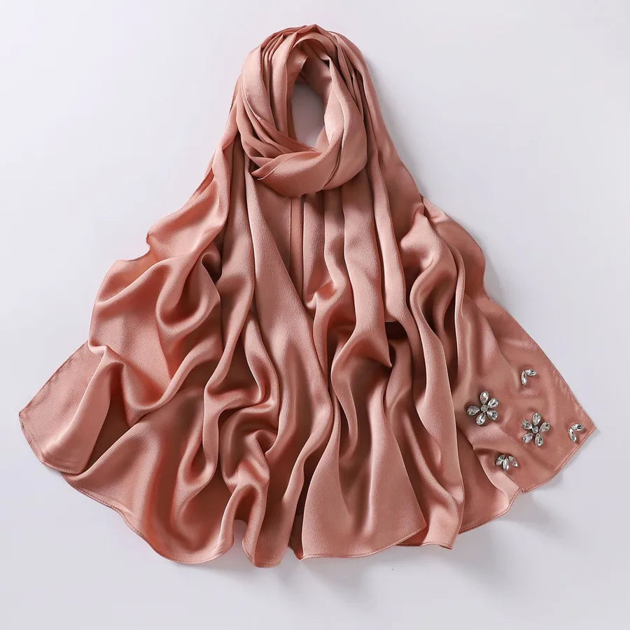 women's simple style solid color flower chiffon diamond kerchief