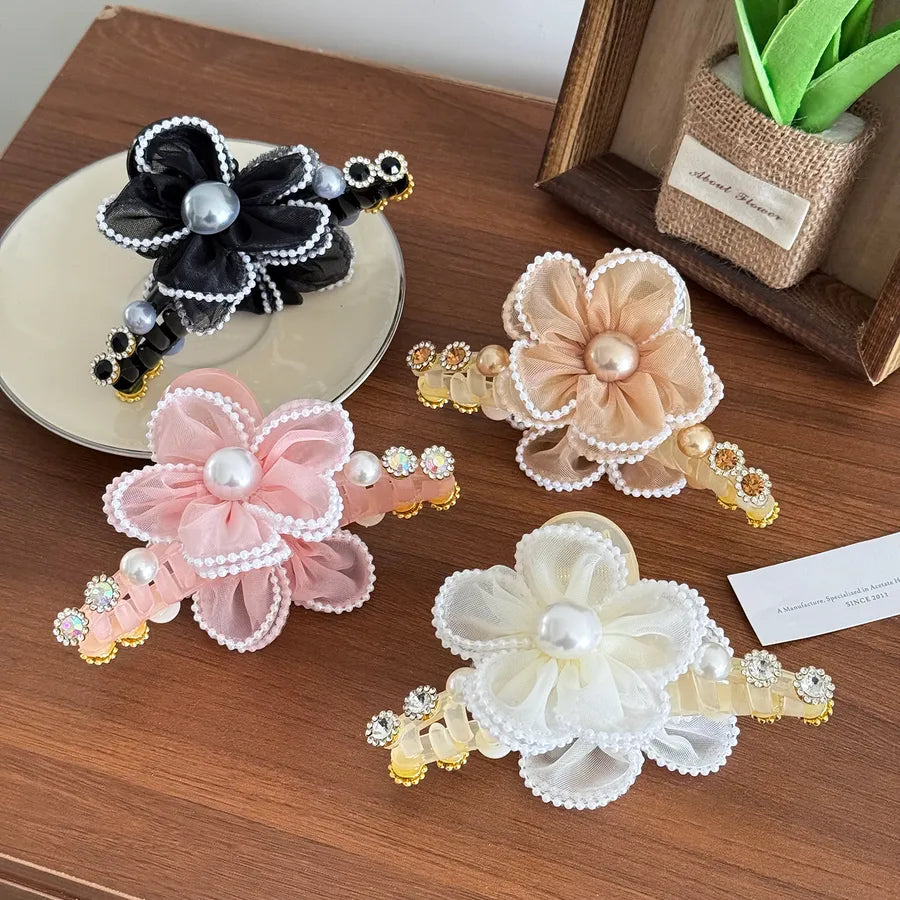 Dove Super Large Pearl Rhinestone Mesh Flower Hair Clip Elegant Sensation Shark Bite Hair Clip Women's Fashion Hair Accessories
