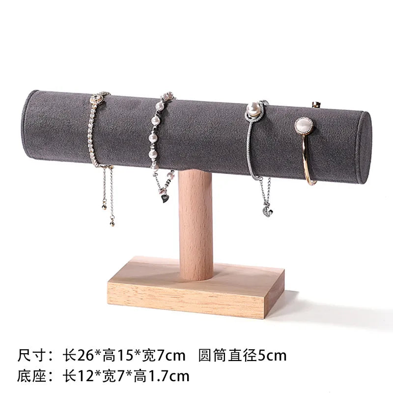 Real Wood Bracelet Display Stand Jewelry Storage Rack Hairband Holder Elastic Band Organizer Velvet Bracket Fashion Accessory