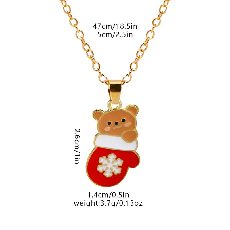 Christmas Elements Deer Santa Claus Alloy Pendant Necklace Christmas Socks Drop Oil Bell Pendant Best Friend Jewelry