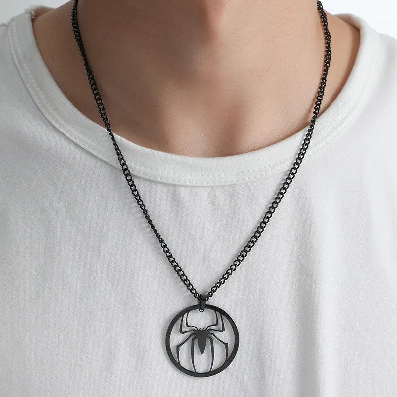 europe and america cross border ornament creative new horror spider pendant stainless steel round dark halloween necklace accessories