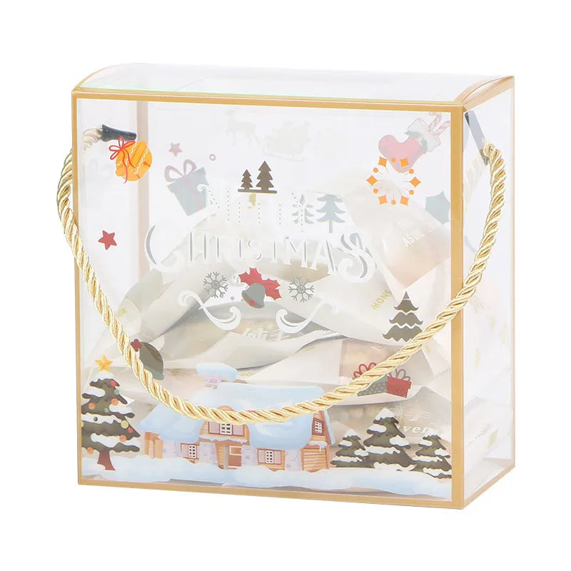 Portable Christmas PET Transparent Packaging Box for Baked Goods Candy Caramels Cookies Gift Box with Snowflake Design