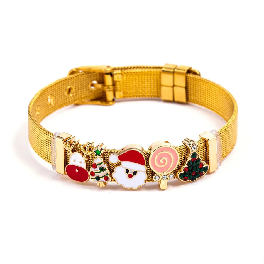 Adjustable Stainless Steel Christmas Santa Claus Beads Bracelet New Arrival Popular Christmas Gift Round and Elliptical Original Design Unisex