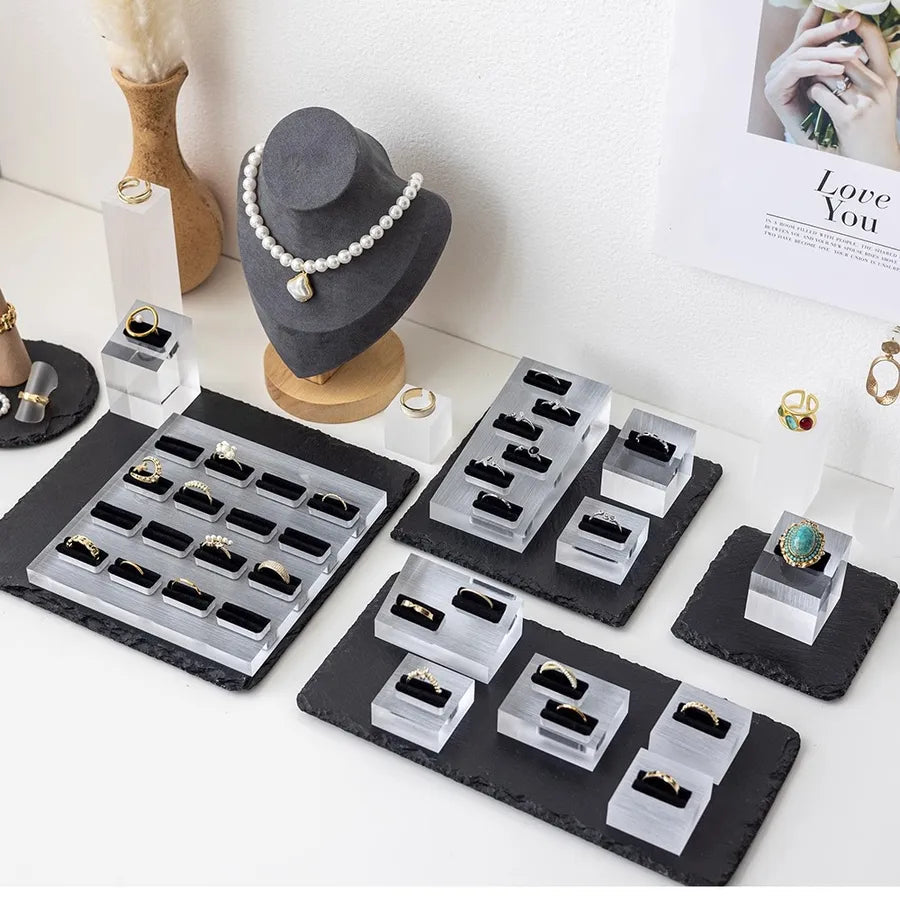 Acrylic Jewelry Ring Display Stand Combination Nordic Style Plate Base For Photography Props Storage Showcase Holder