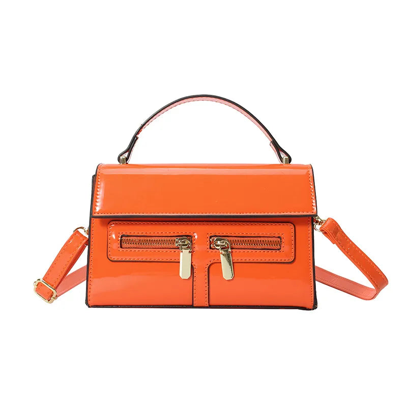 Double Zipper Design, Personalized Simple Glossy Handbag for Women  New Retro Casual Fashion Shoulder Crossbody Bag