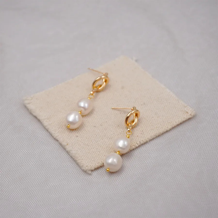 Freshwater Pearl Copper Gold Plated Vintage Style Simple Style Plating Inlay Geometric Freshwater Pearl Drop Earrings