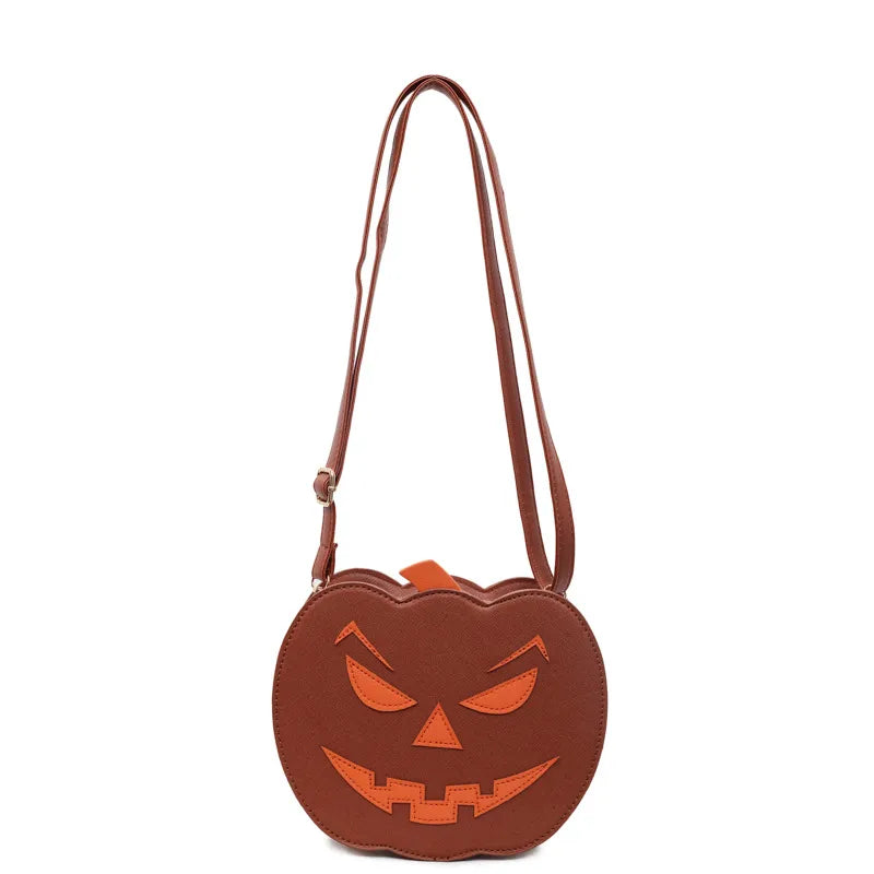 Halloween Small Pumpkin Shaped Crossbody Bag Women's Versatile Round Fashion Bag Polyester Inner Zipper Closure Shoulder Strap