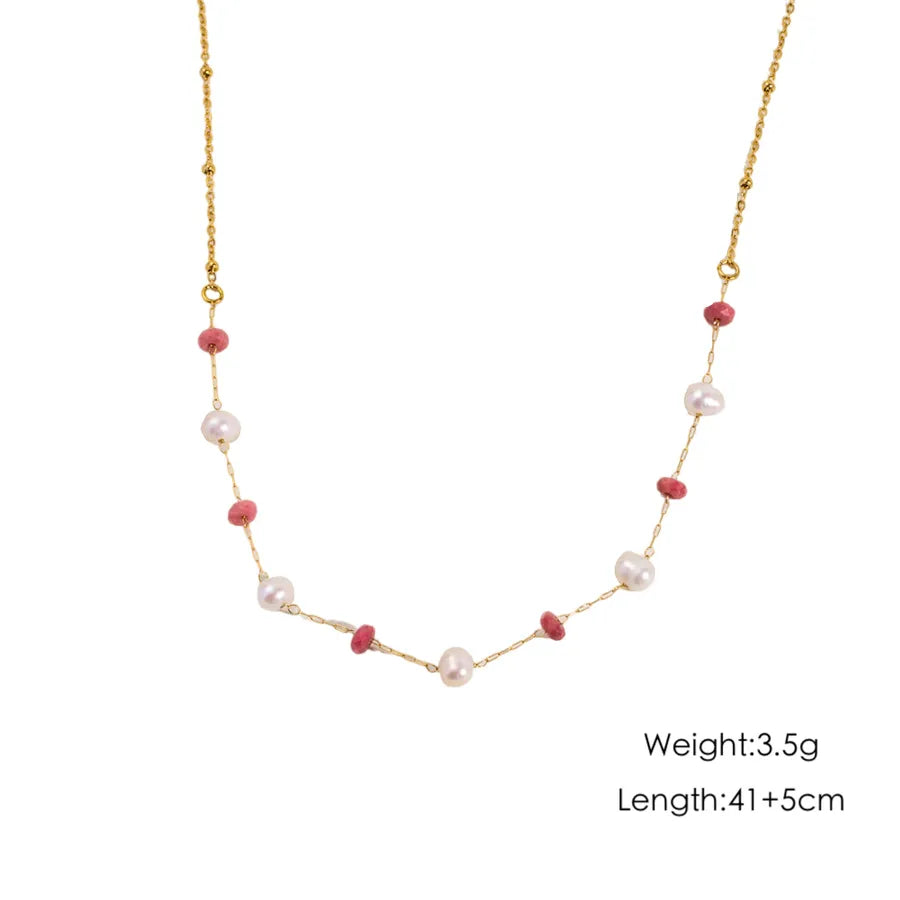 Wholesale Jewelry Casual Elegant Simple Style Geometric 304 Stainless Steel natural stone Natural Stone Pearl Inlay cable chain Necklace