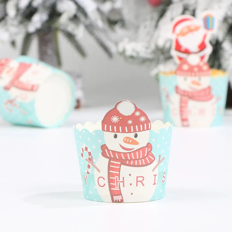 Christmas Theme Cake Cup Maker Thickened Muffin Cup Deer Round Cake Cup Heat Resistant Durable Cup 50 Pieces Baking Packaging