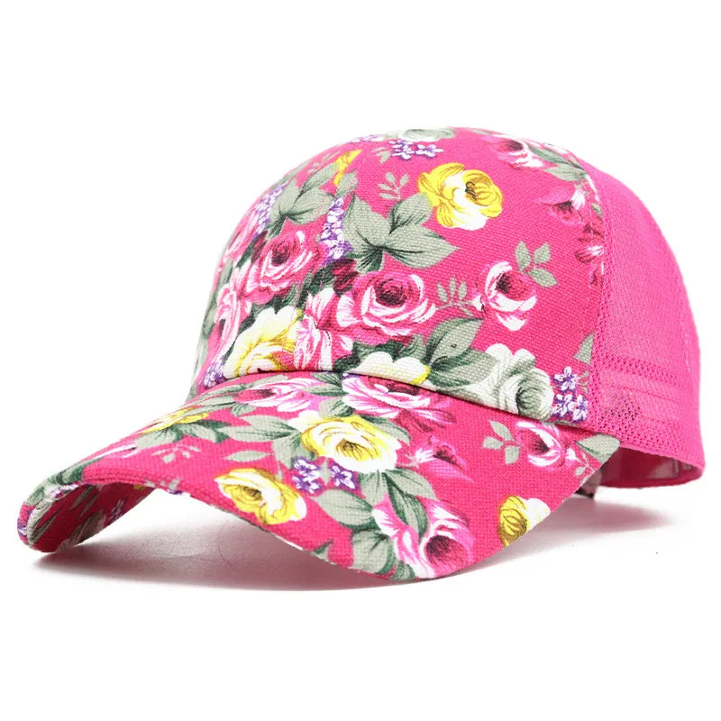 new ladies printed net cap summer fashion  breathable flower cap spot wholesale