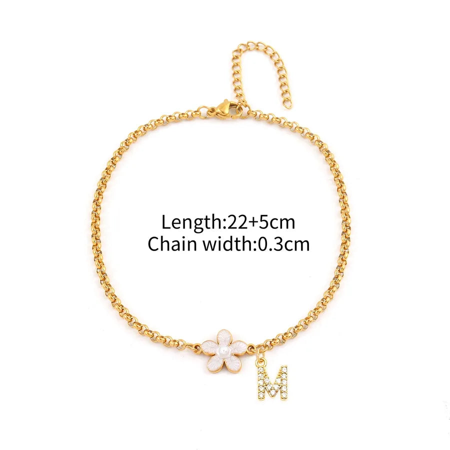 Wholesale Jewelry Simple Style Classic Style Letter Flower 201 Stainless Steel Copper Zircon Inlay Anklet