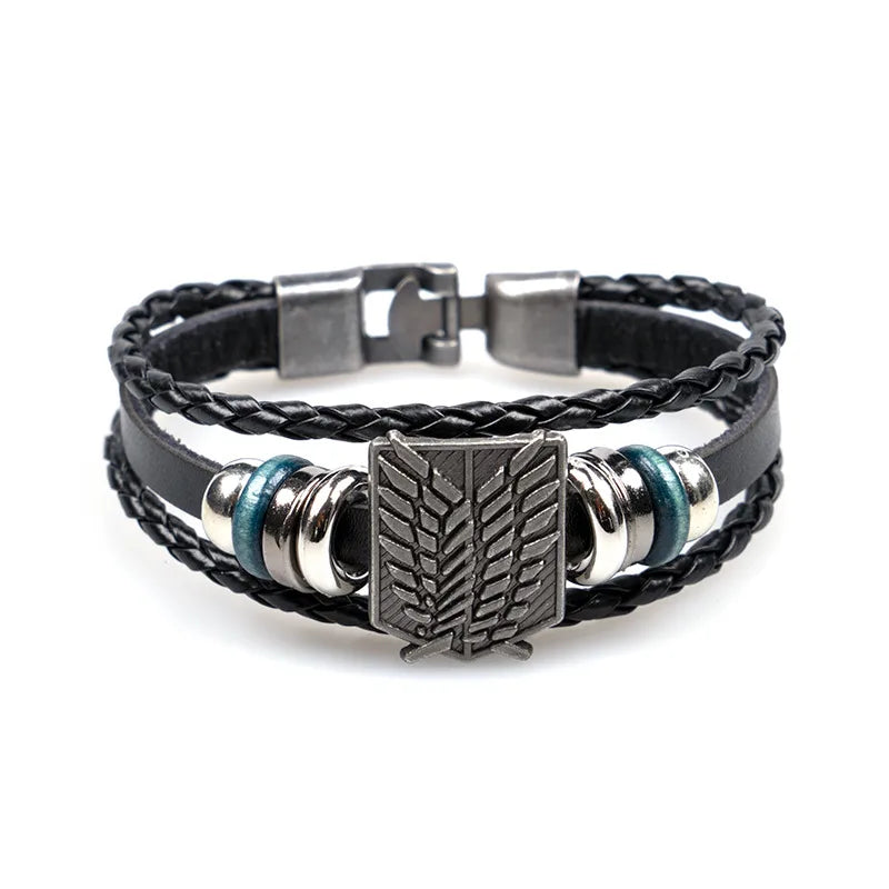 Popular Anime Peripheral Attack on Titan Leather Bracelet Men's Fashion Simple Wings of Freedom Leather Bracelet