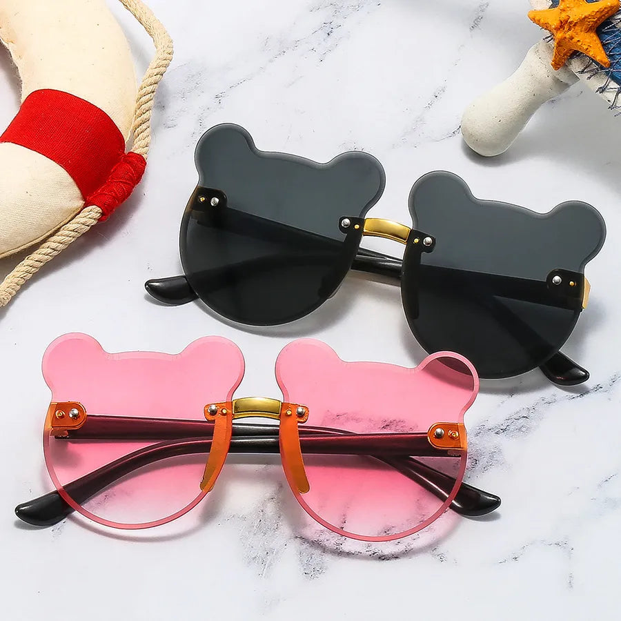 Fashion Cartoon Bear Children's Rimless Sunglasses with Colorful Gradient Cat Ear Design Cute Frameless Sunglasses