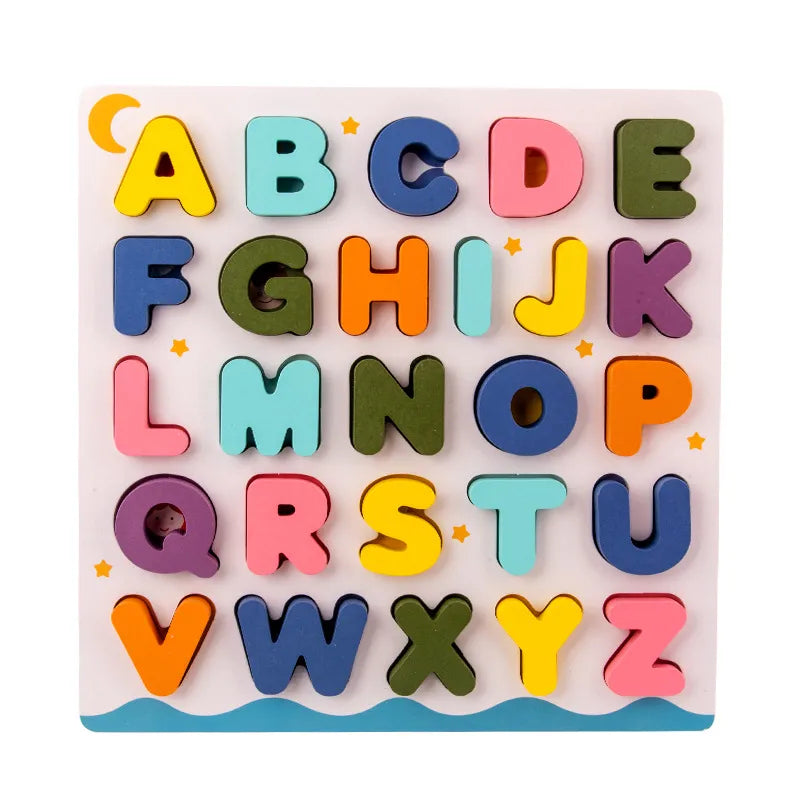wooden colorful alphabet number cognitive matching puzzle kids  toys