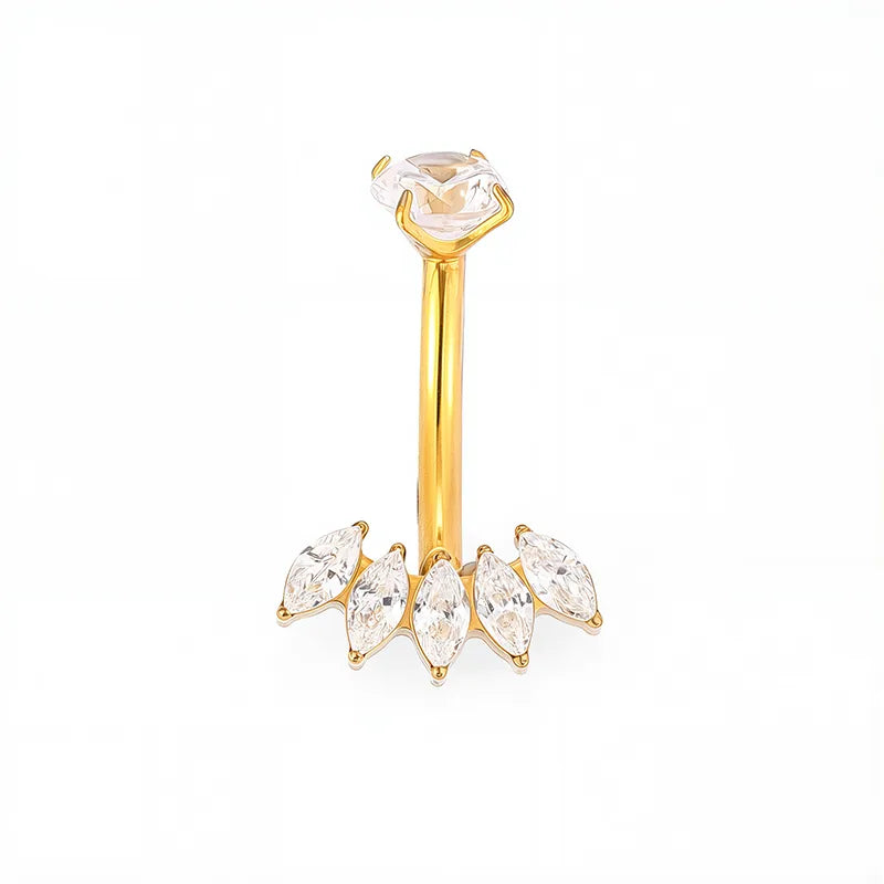 1 Piece Belly Rings Casual Cute Hip-Hop Water Droplets Heart Shape Crown Titanium Alloy Plating Zircon 18K Gold Plated