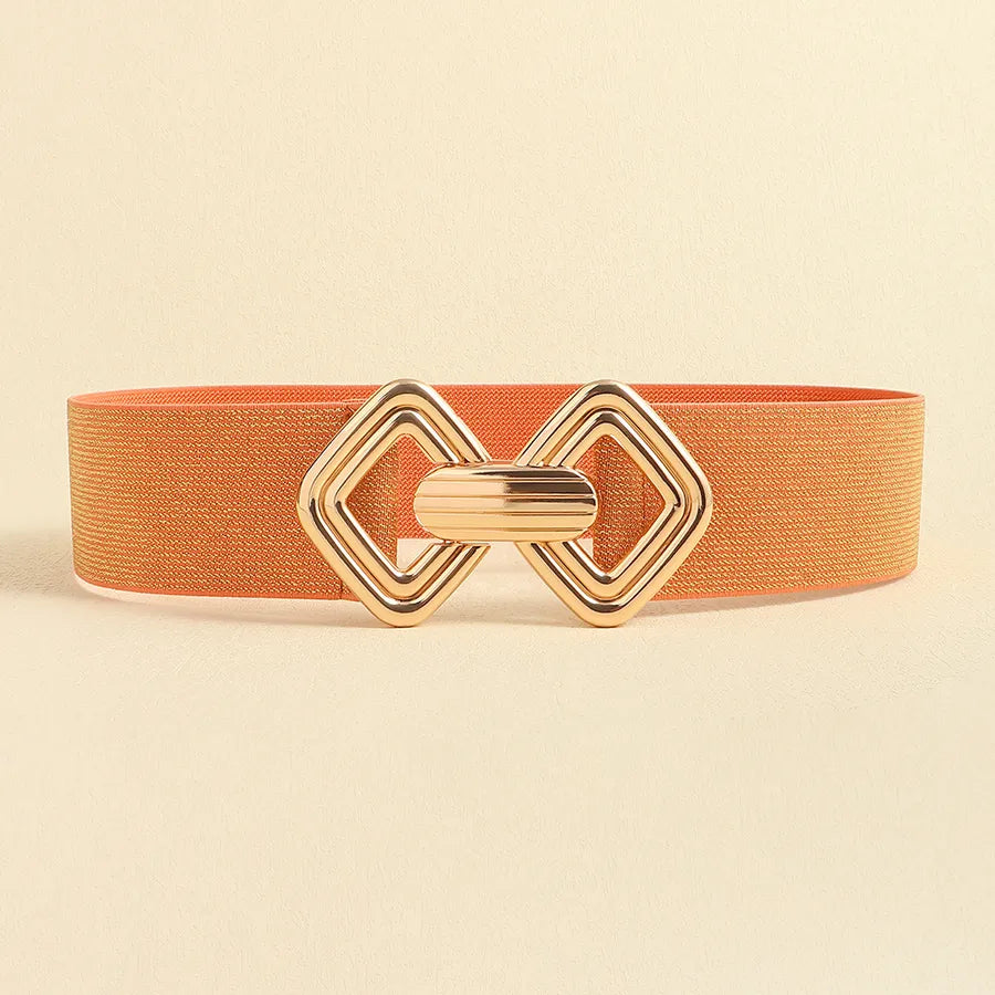 fashion geometric pu leather alloy metal button women's leather belts