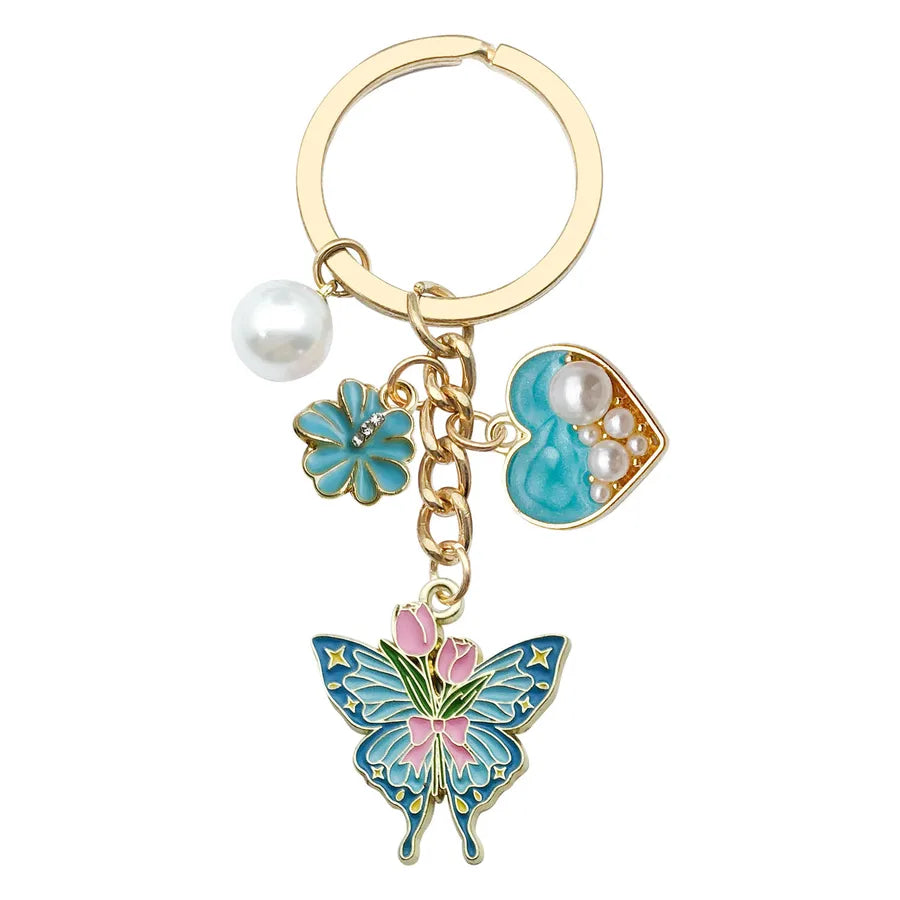 Cute Sweet Heart Shape Butterfly Alloy Enamel Bag Pendant Keychain