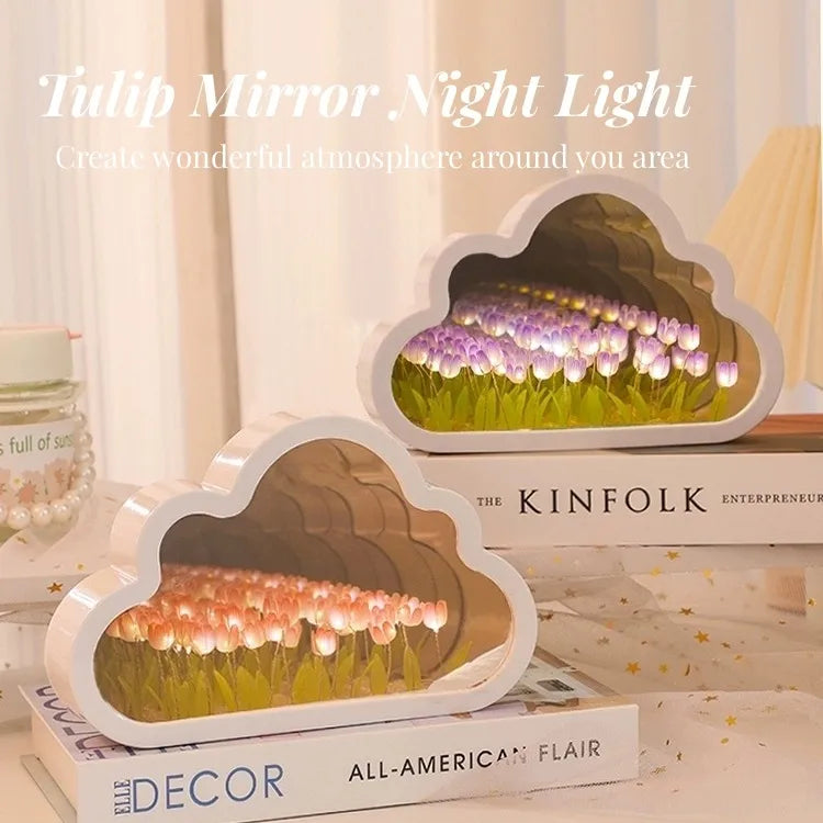 Clouds Tulip Nightlight DIY Handmade Mirror Flower Sea Atmosphere Light Desktop Ornaments Birthday Gift