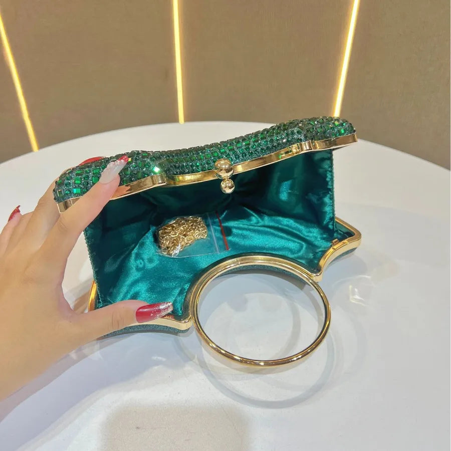 Fashionable Water Diamond Clutch Bag Women's Evening Dress Bag Handbag Elegant All-Match High-End Feeling Square Polyester
