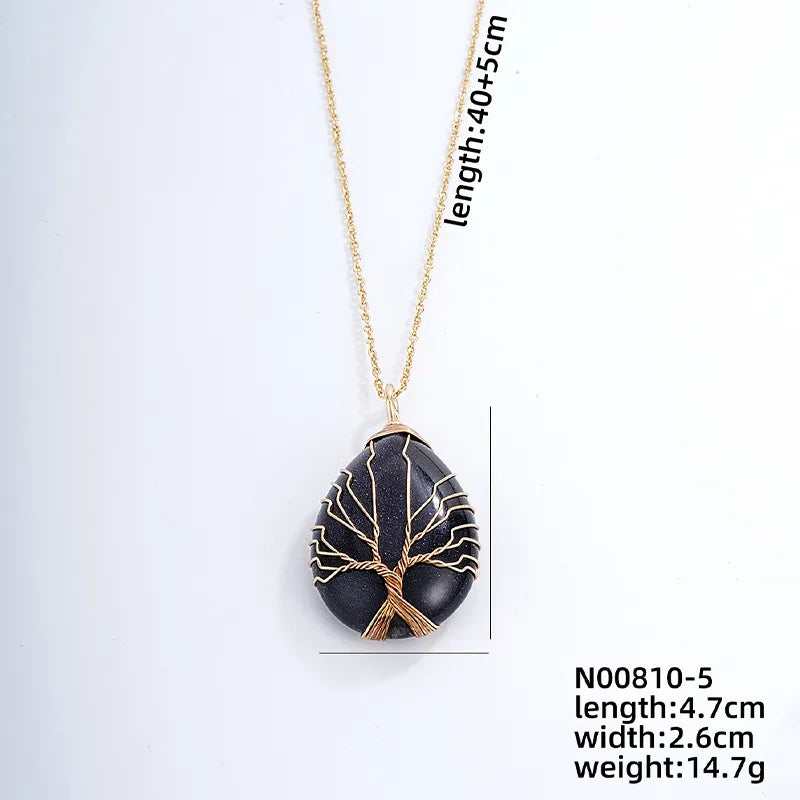 ig style simple style water droplets stainless steel natural stone knitting pendant necklace