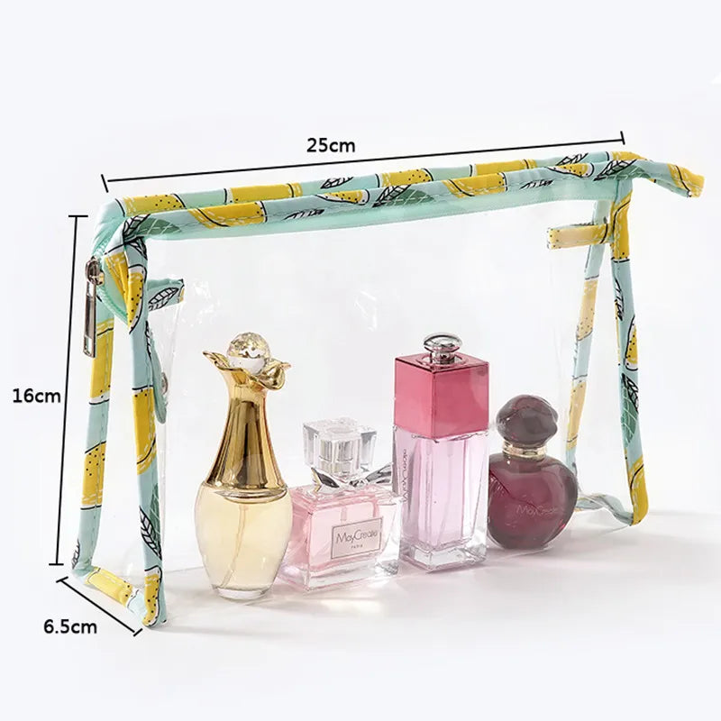 cute lemon strawberry transparent pvc canvas makeup bag