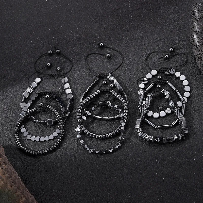 Streetwear Geometric black gallstone Unisex Drawstring Bracelets Men Beaded Bracelets