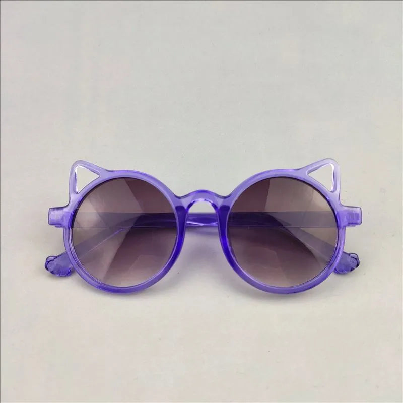 Cute Novelty Modern Style Cat Ac Tinted Lenses Round Frame Full Frame Kids Sunglasses