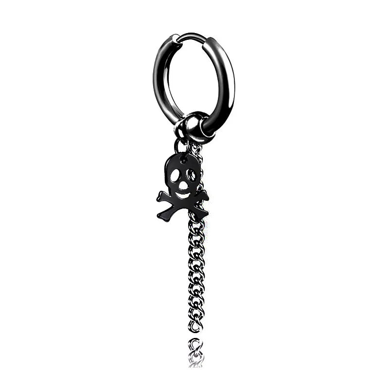 punk titanium steel earrings men's long tassel chain earrings single