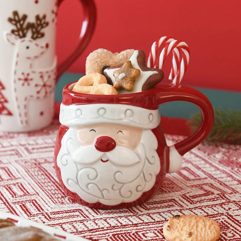 Nordic Santa Claus Ceramic Cup Office Home Water Cup Mugs Dining Breakfast High Cup Soup Cup Engraving Design Christmas Theme