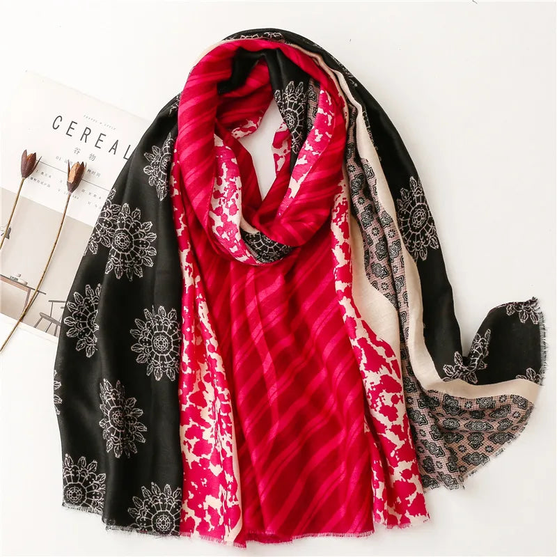 women's fashion color block polyester winter scarves