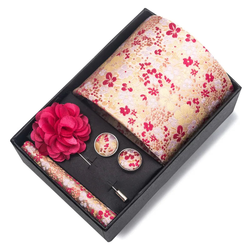 commute geometric stripe cashew nuts polyester yarn men's square scarf cufflinks tie