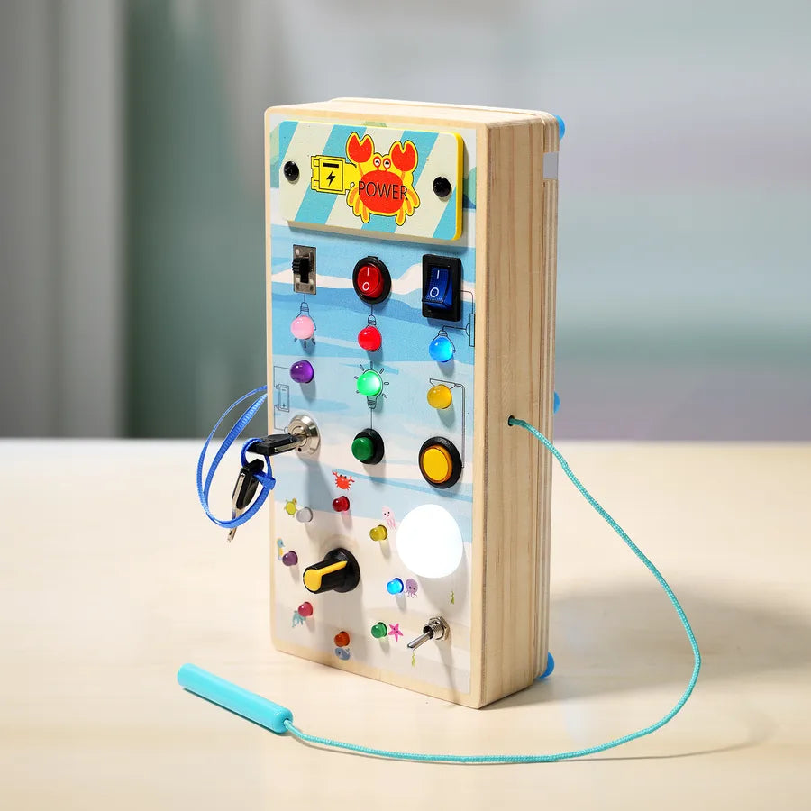 popular children's early education wooden LED light socket switch busy board toy hands-on wooden toy