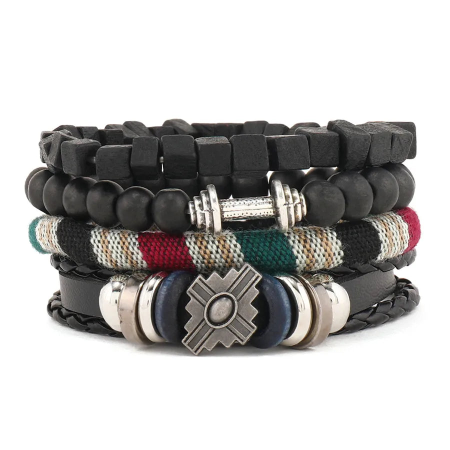 retro geometric pu leather knitting unisex bracelets