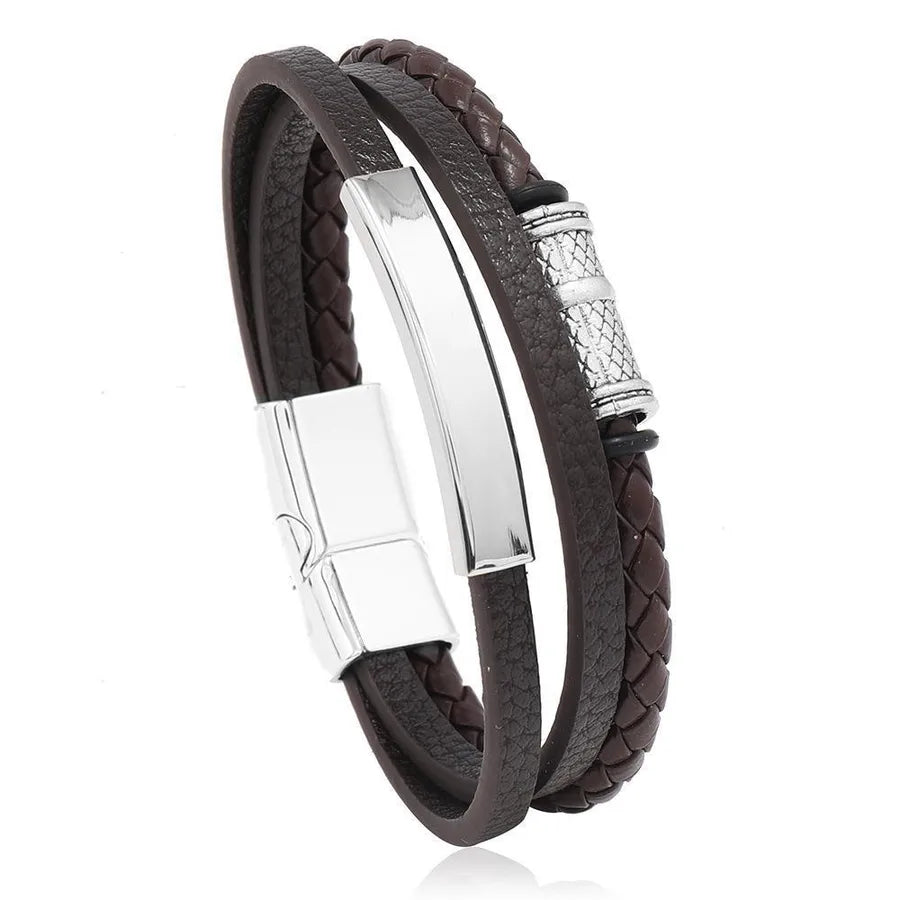 Retro Simple Style Geometric Pu Leather Alloy Wax line Men's Bracelets Men Cord & Leather Bracelets