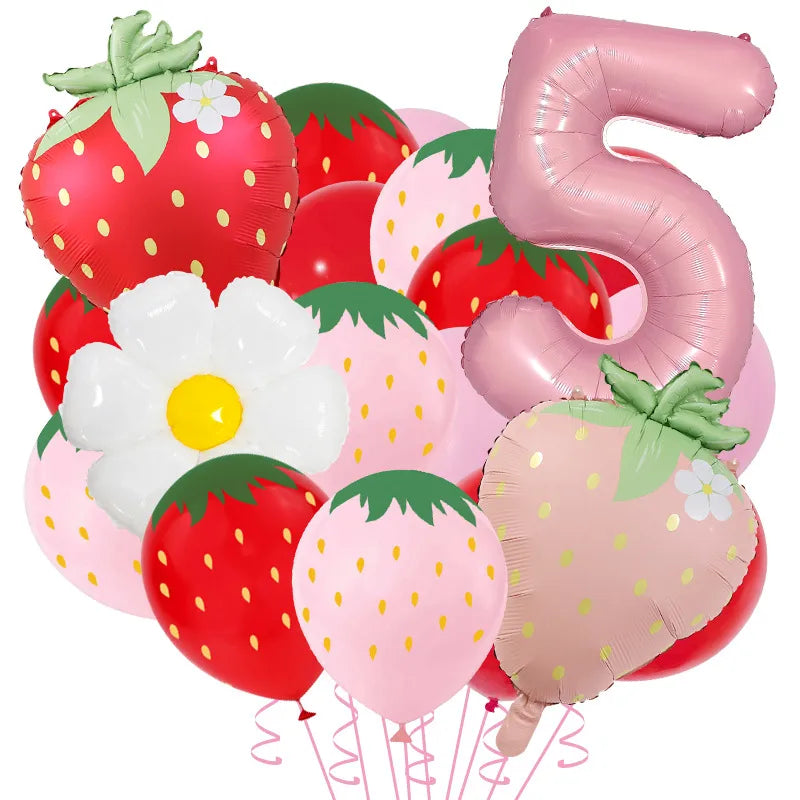 New Matte Strawberry Aluminum Foil Balloon Set Children's Birthday Party Fruit Themed Photography Props Scene Decoration