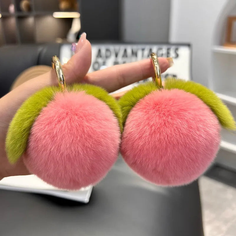 Simple Style Peach Plush Keychain