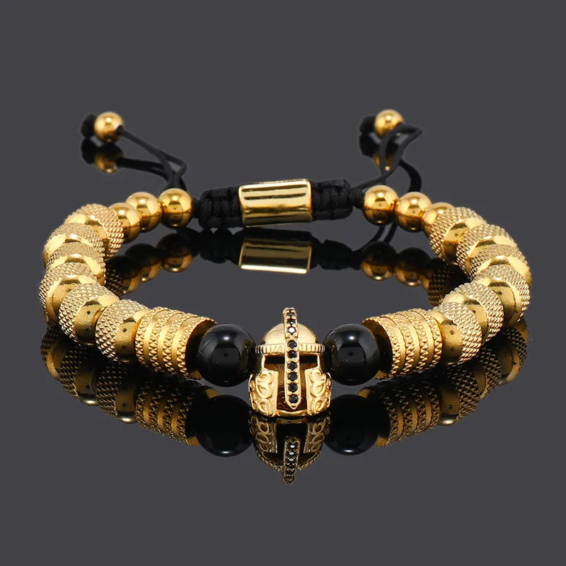 Hip-Hop Vintage Style Round 304 Stainless Steel rope Plating Men's Drawstring Bracelets Men Beaded Bracelets